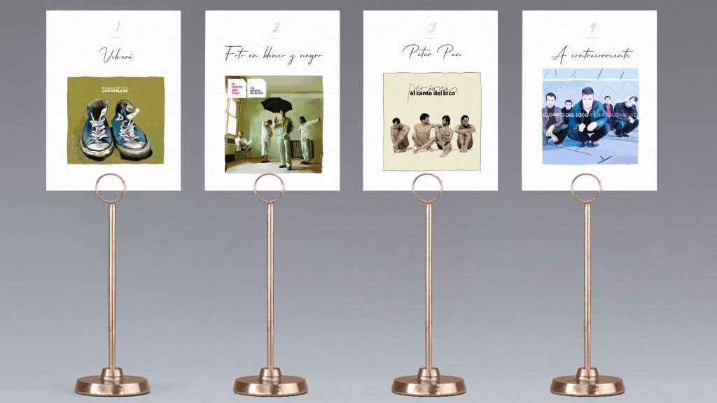 Meseros de boda personalizados con temática discos música