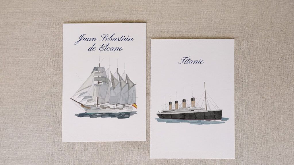 meseros barcos para boda mesa en acuarela