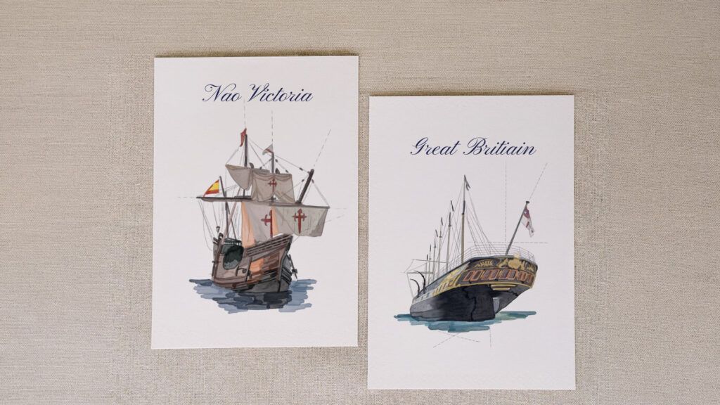 meseros barcos para boda mesa en acuarela