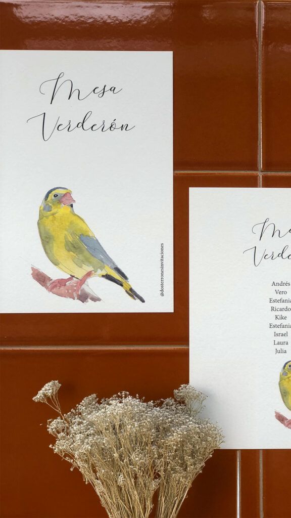 mesero personalizado pajaros boda
