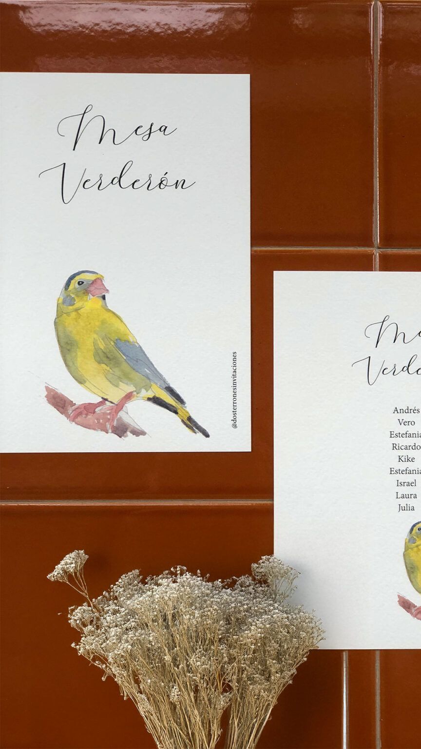 mesero personalizado pajaros boda