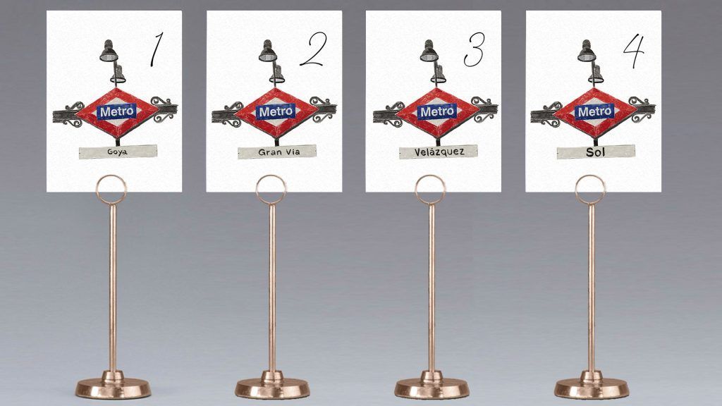 meseros de boda personalizados con temática metro