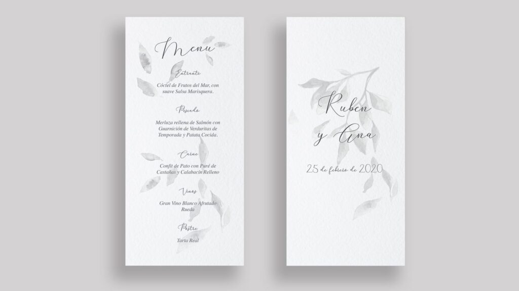 invitación de boda elegante acuarela de hojas grises