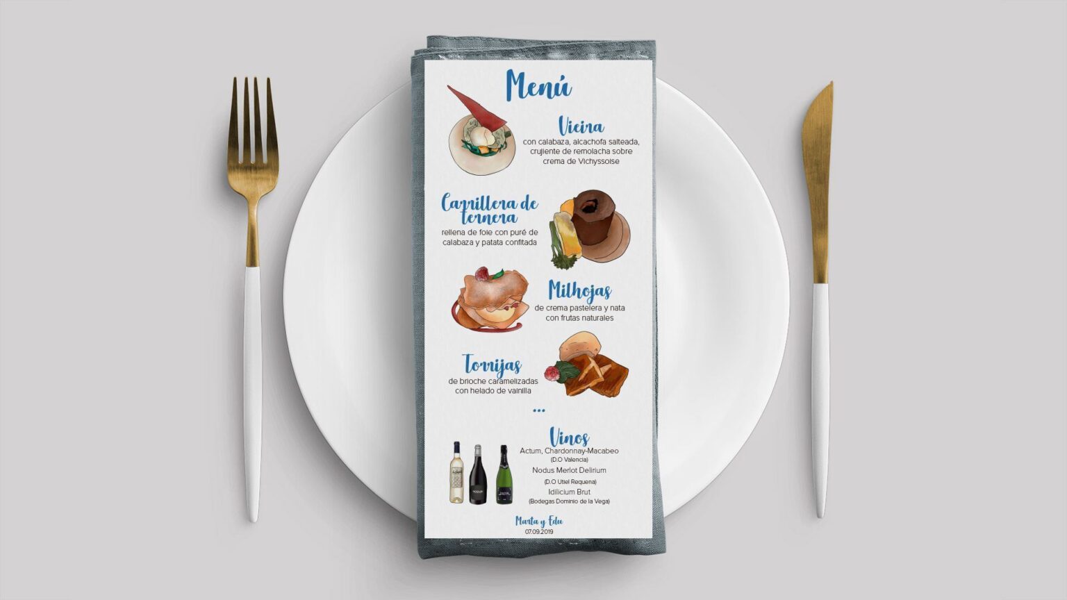 menu personalizado boda ilustraciones