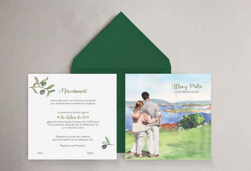 invitación personalizada retrato en el mar verde olivos
