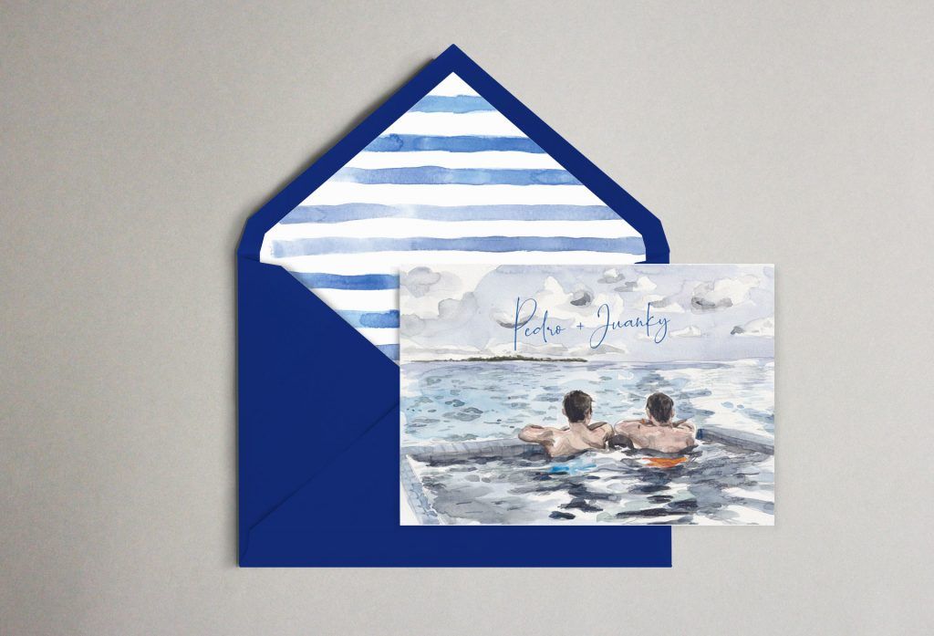 Invitación de boda marinera gay mar personalizada