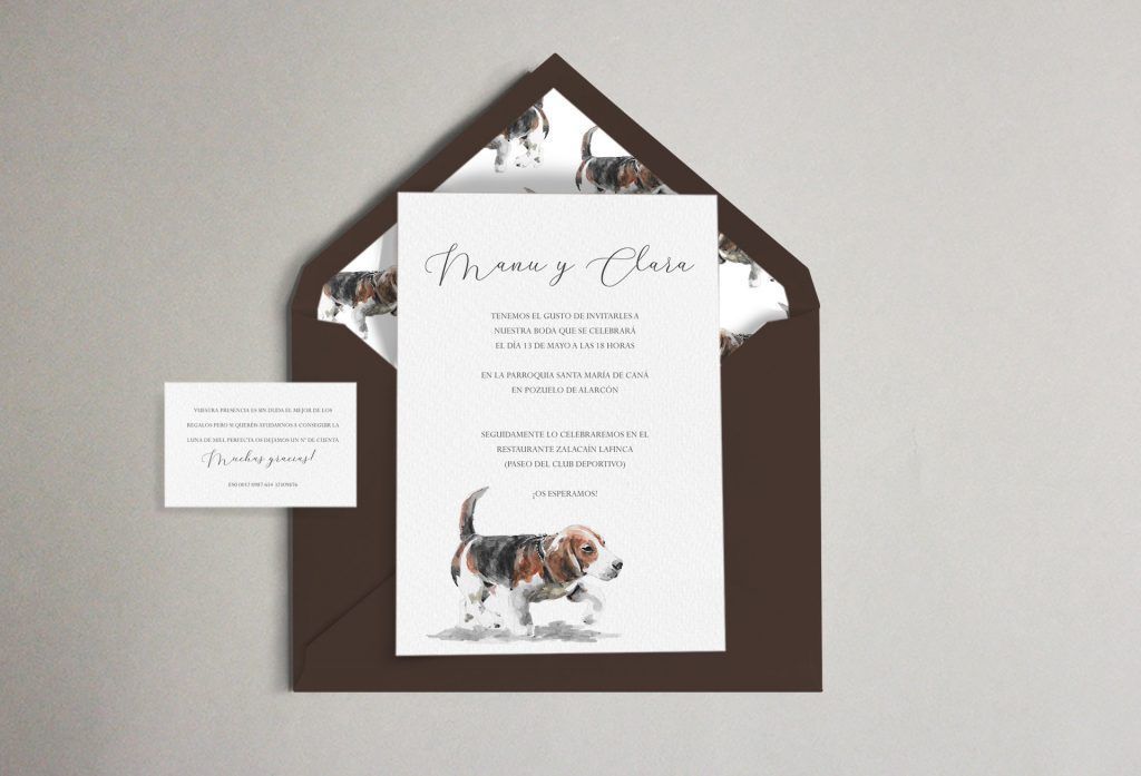 invitación sobre forrado beagle perro boda