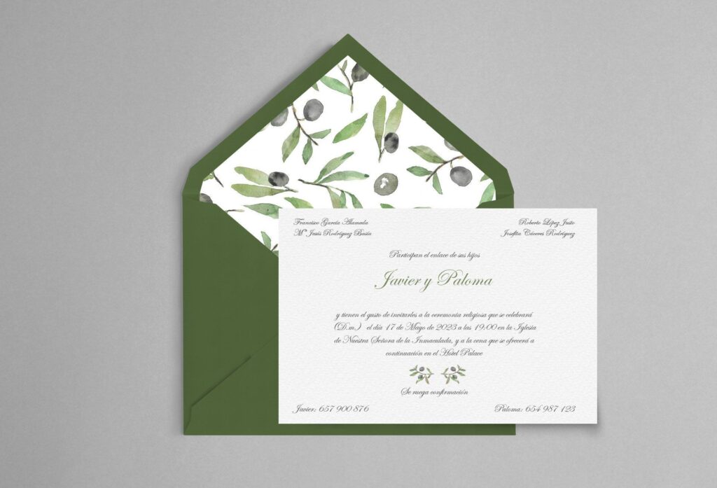invitacion de boda olivo clasica