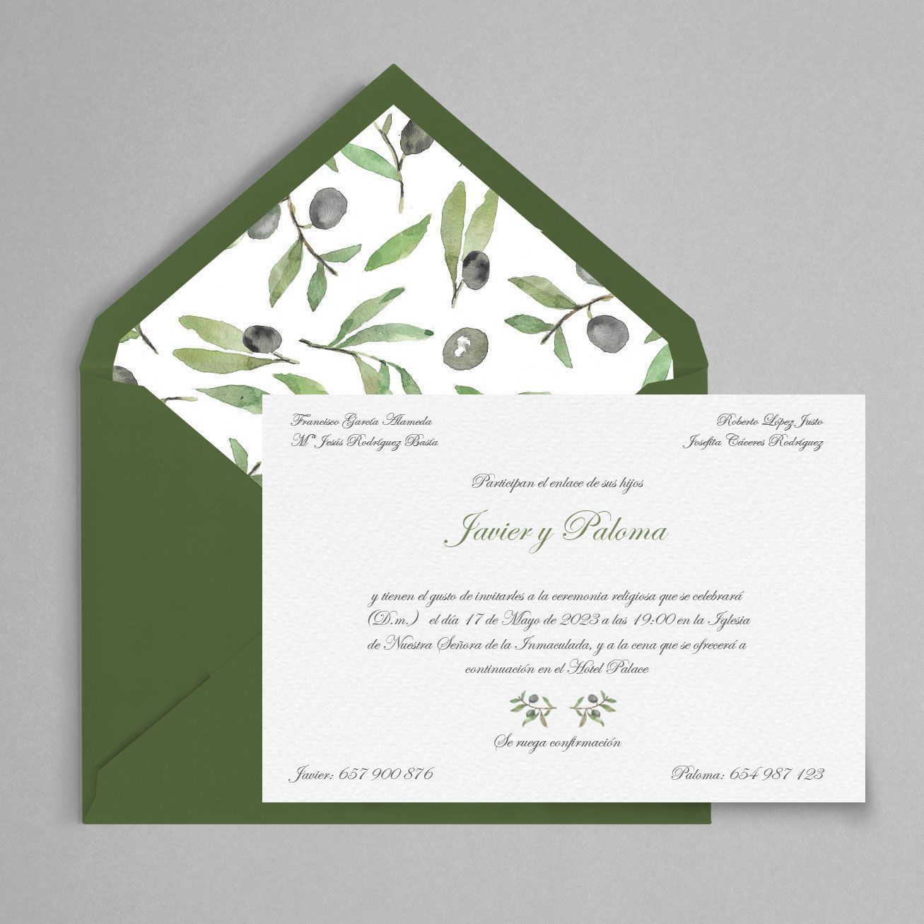 invitacion de boda olivo clasica