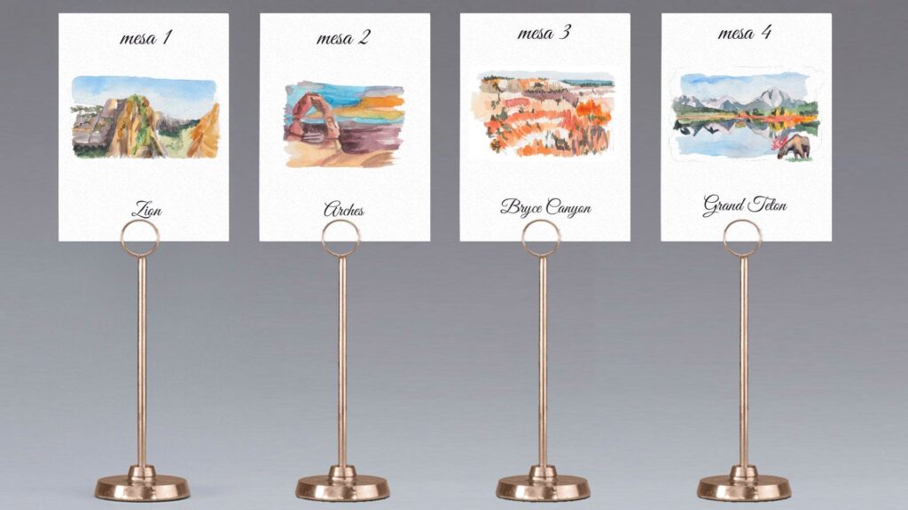 Meseros de boda personalizados con temática parques eeuu