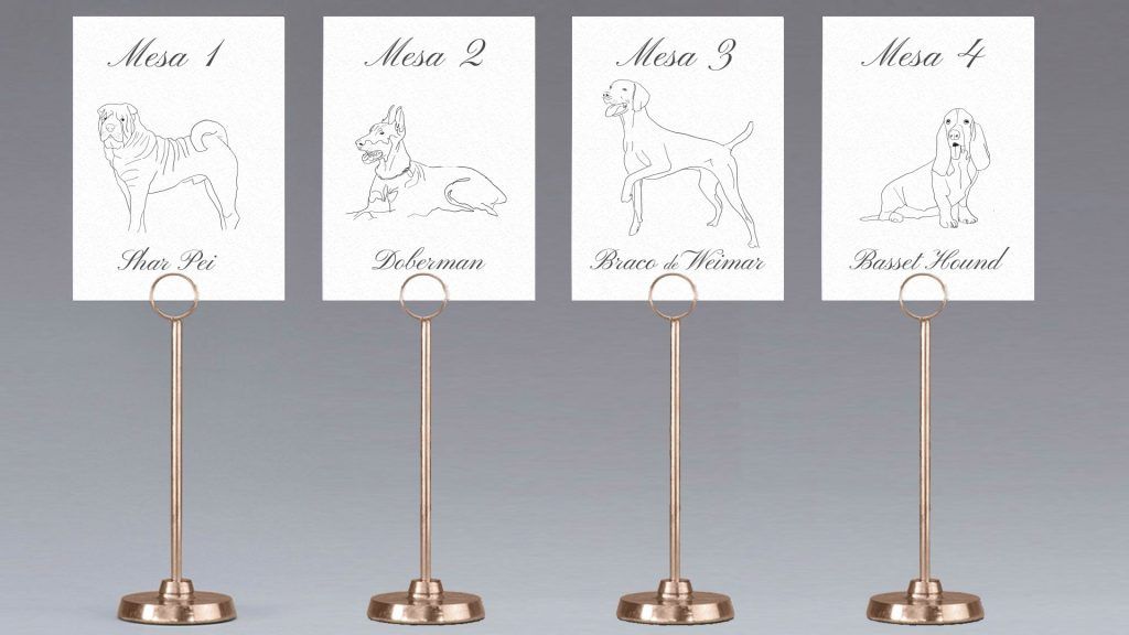 Meseros de boda personalizados con temática razas de perro