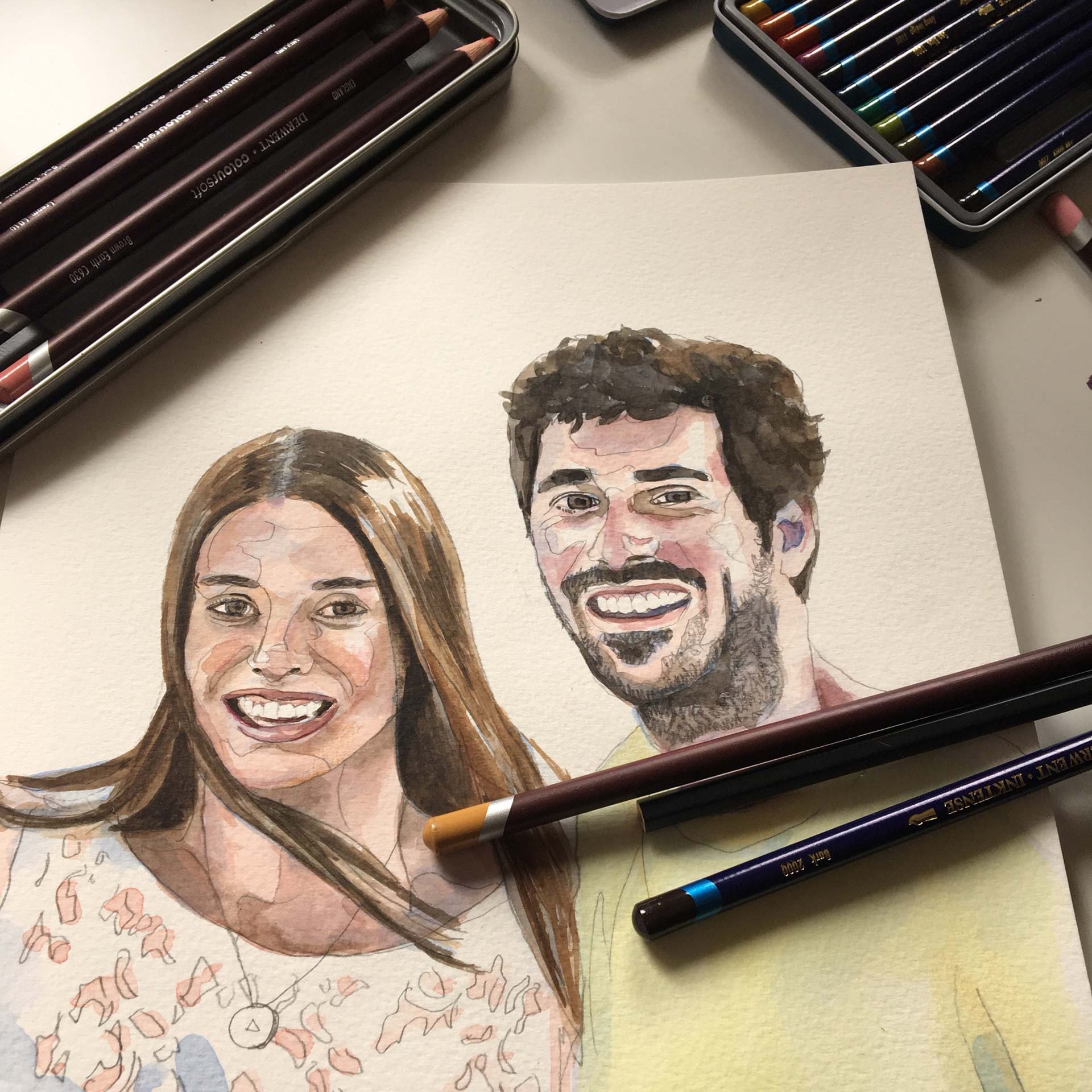 retrato acuarela novios