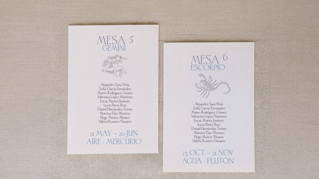 seating plan zodiaco boda personalizada