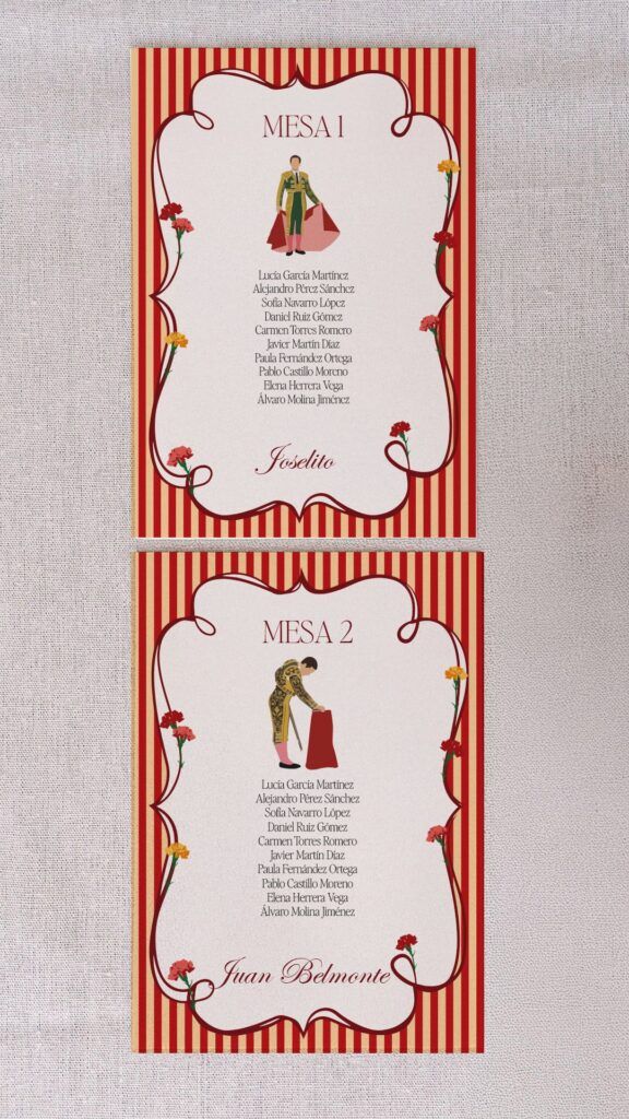 seating plan boda personalizado taurino toreros