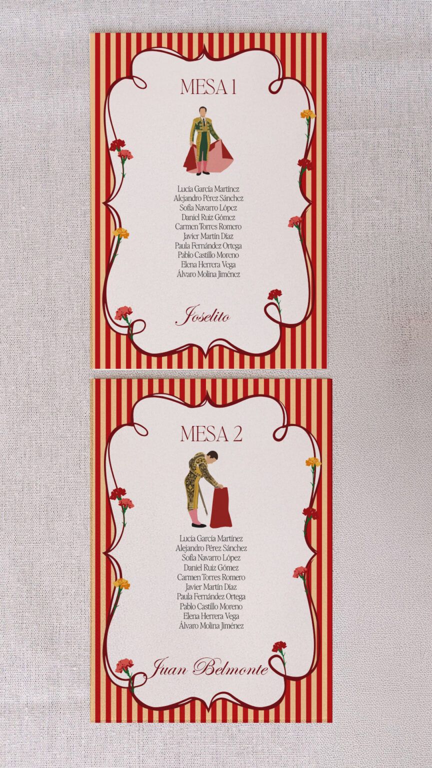 seating plan boda personalizado taurino toreros