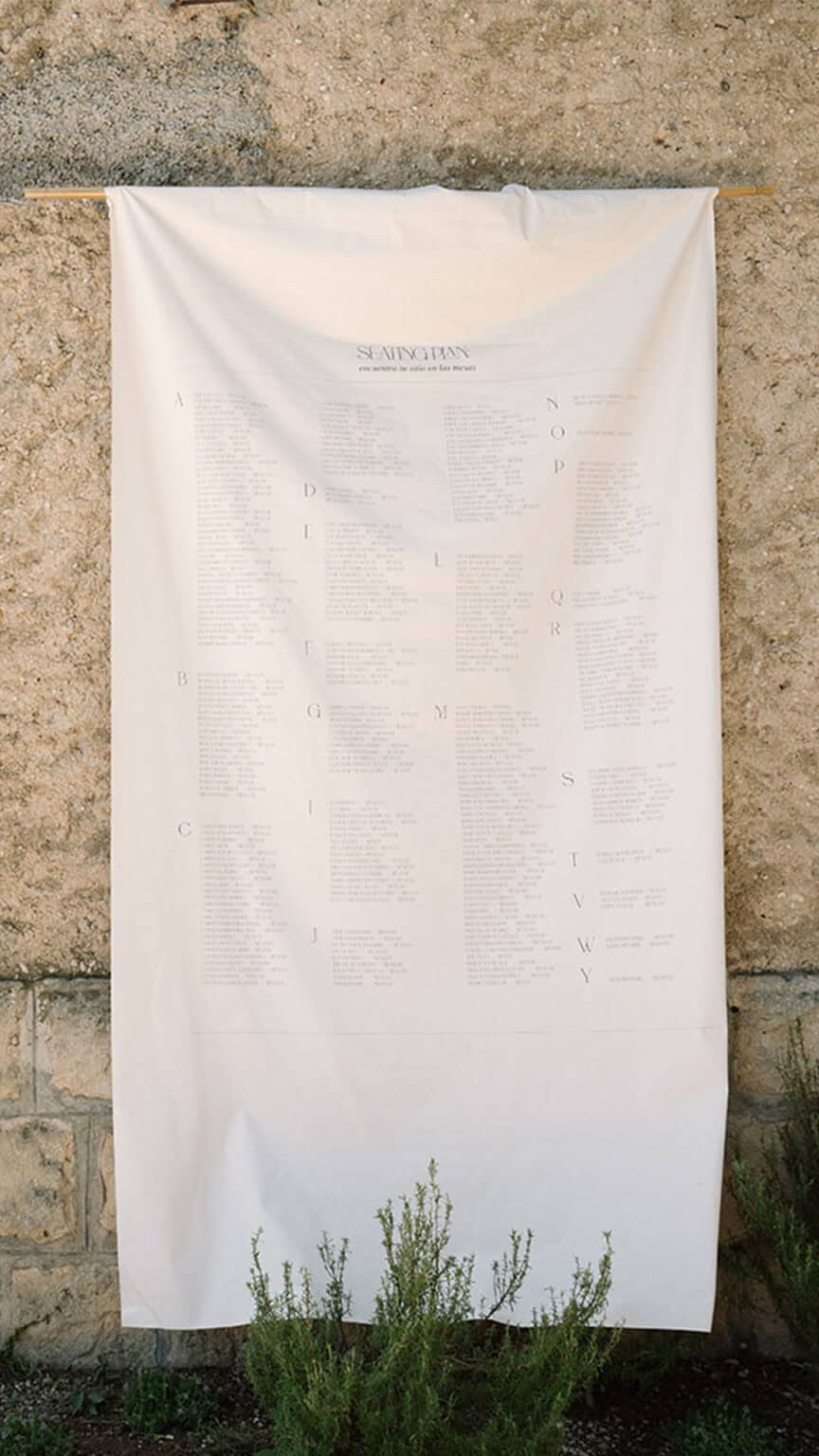 Seating plan de boda personalizado impreso sobre tela
