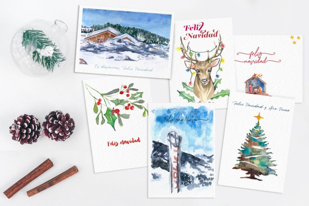 postal navidad acuarela dos terrones