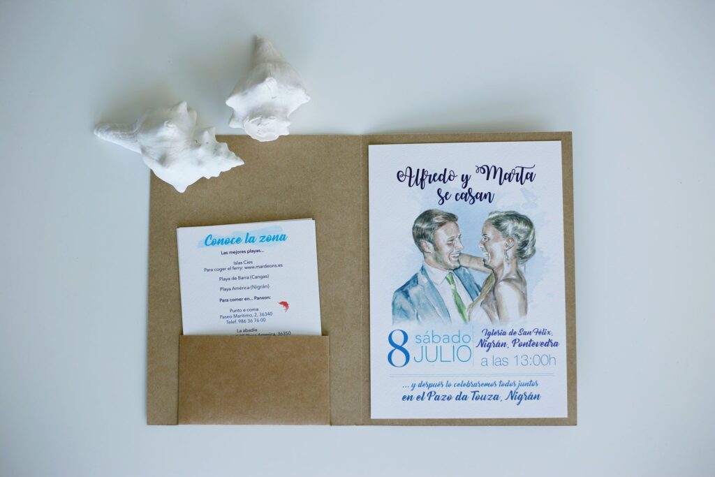 invitacion de boda personalizada con retrato en acuarela