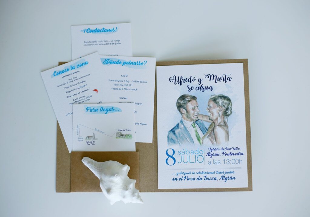 invitacion de boda personalizada con retrato en acuarela
