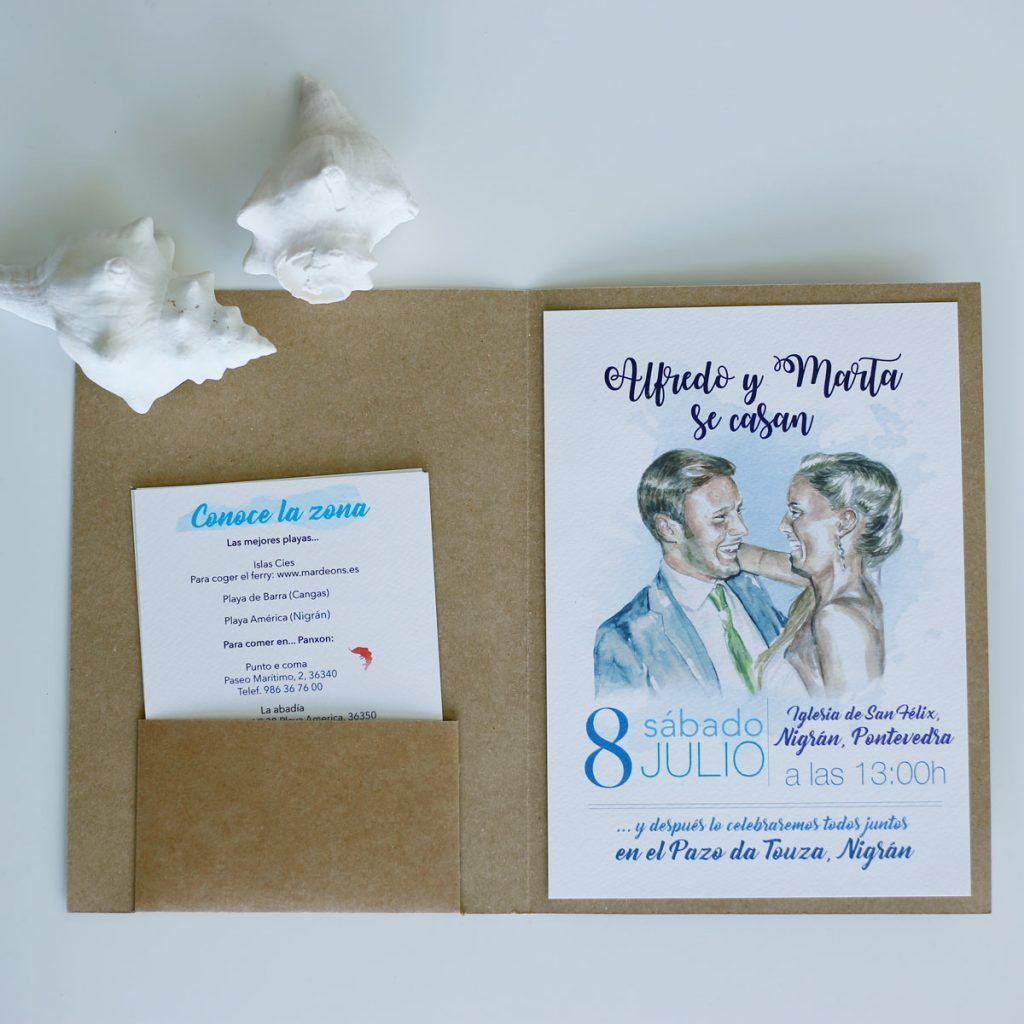 invitacion de boda personalizada con retrato en acuarela