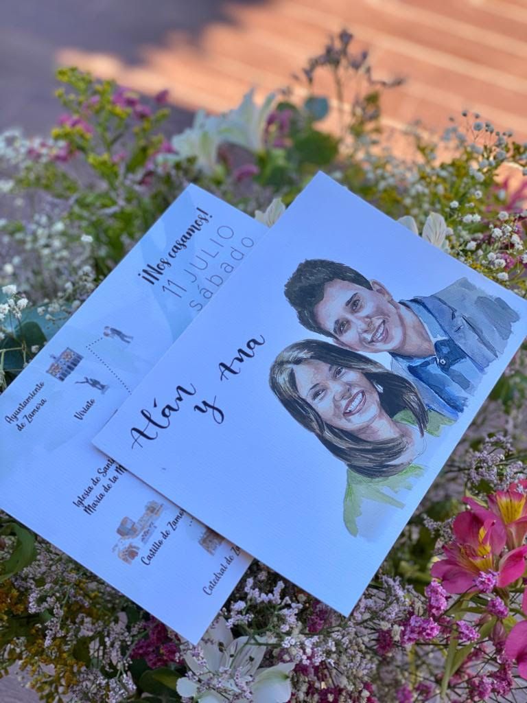 boda con retrato personalizado, Alan y Ana