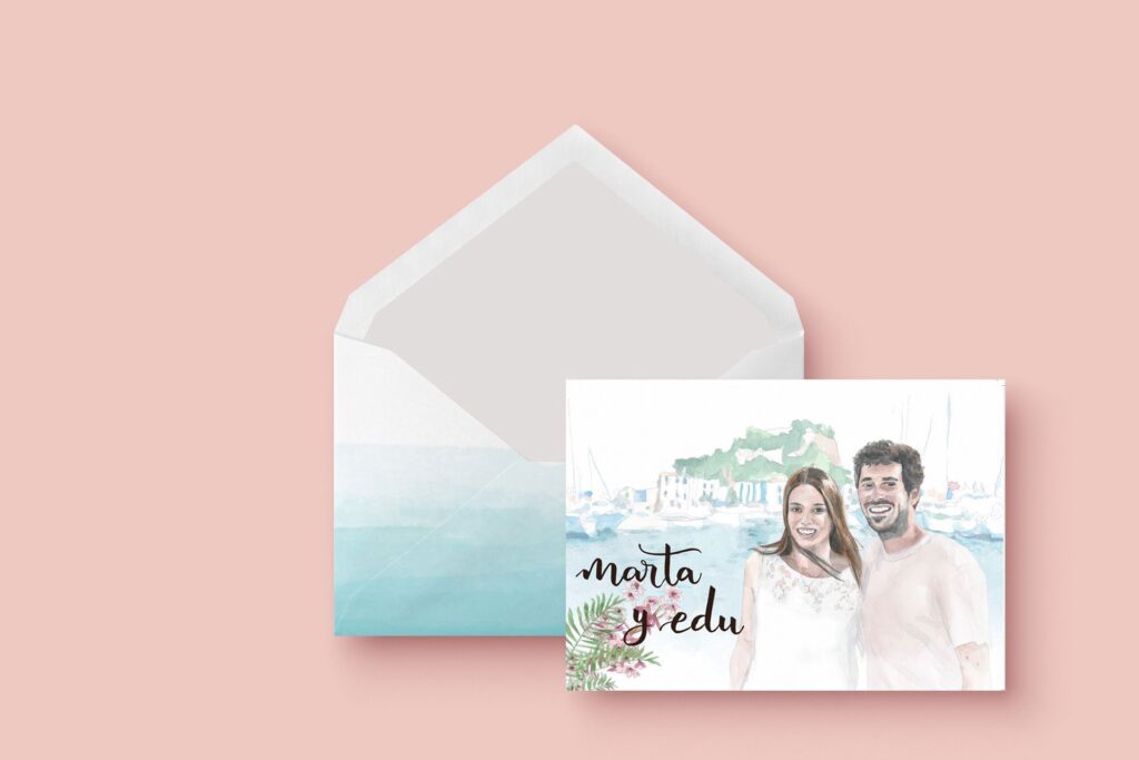 invitacion personalizada con acuarela de novios