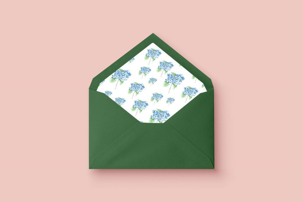 invitacion de boda acuarela hortensia azul sobre forrado