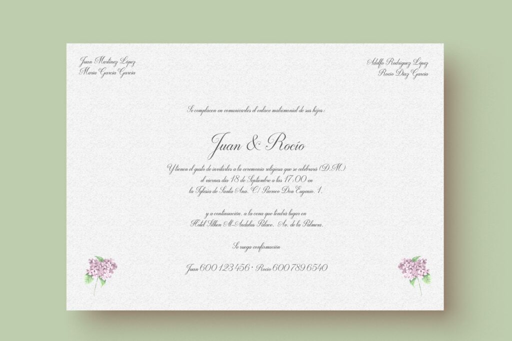 invitacion de boda acuarela hortensia rosa sobre forrado