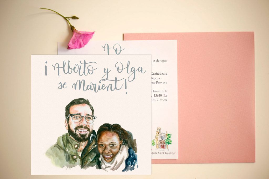invitacion boda acuarela alberto y olga con lettering