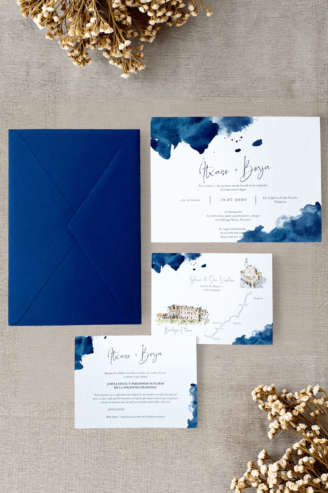 invitacionmanchas con mapa personalizado y acuarelas