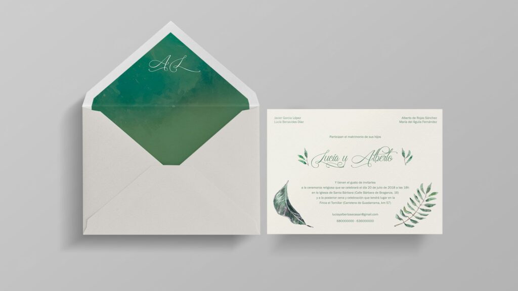 invitacion de boda naturaleza clasica dos terrones