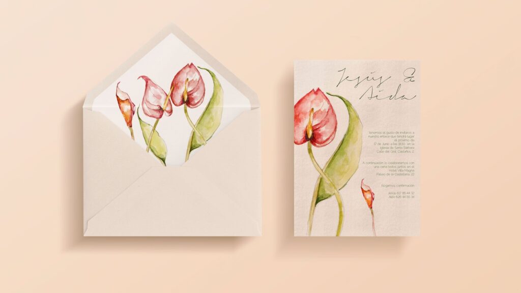 anthurium invitacion de boda artesana de limones creada por dos terrones