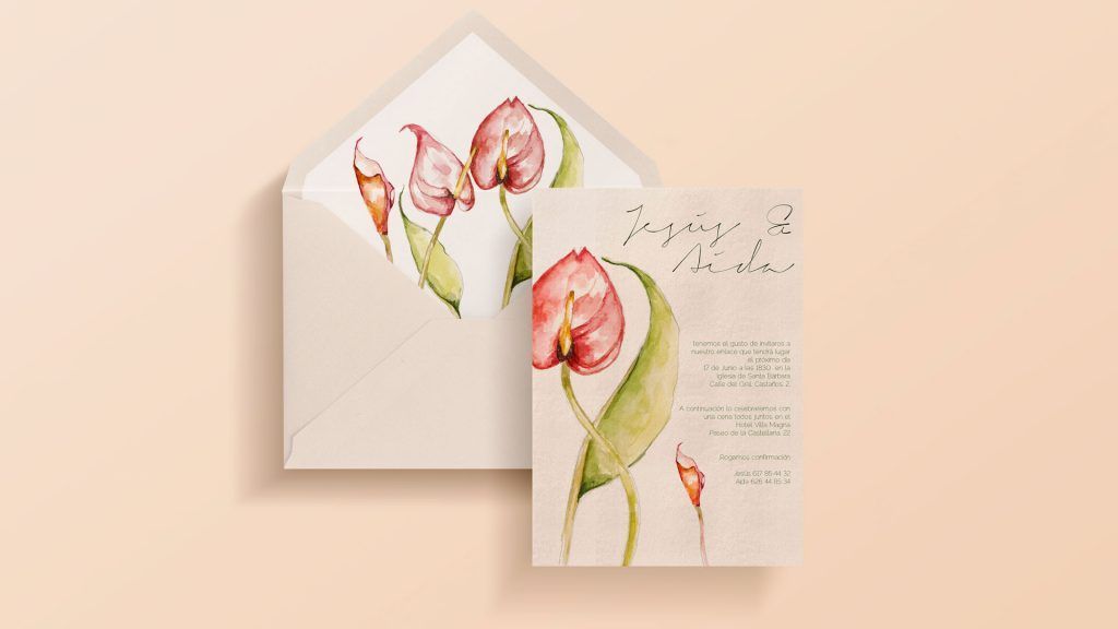 anthurium invitacion de boda artesana de limones creada por dos terrones