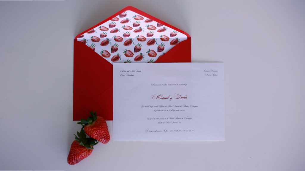 sobre forrado fresas e invitacion clasica