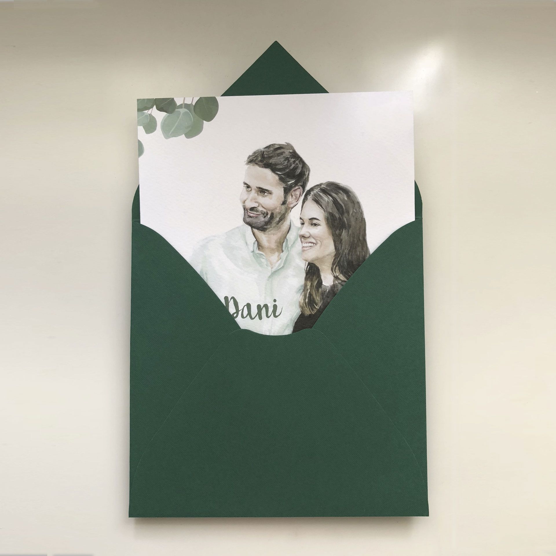 Invitación de boda personalizada con retrato de los novios dos terrones