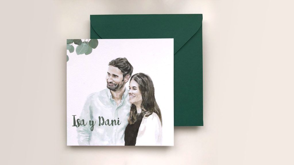 Invitación de boda personalizada con retrato de los novios