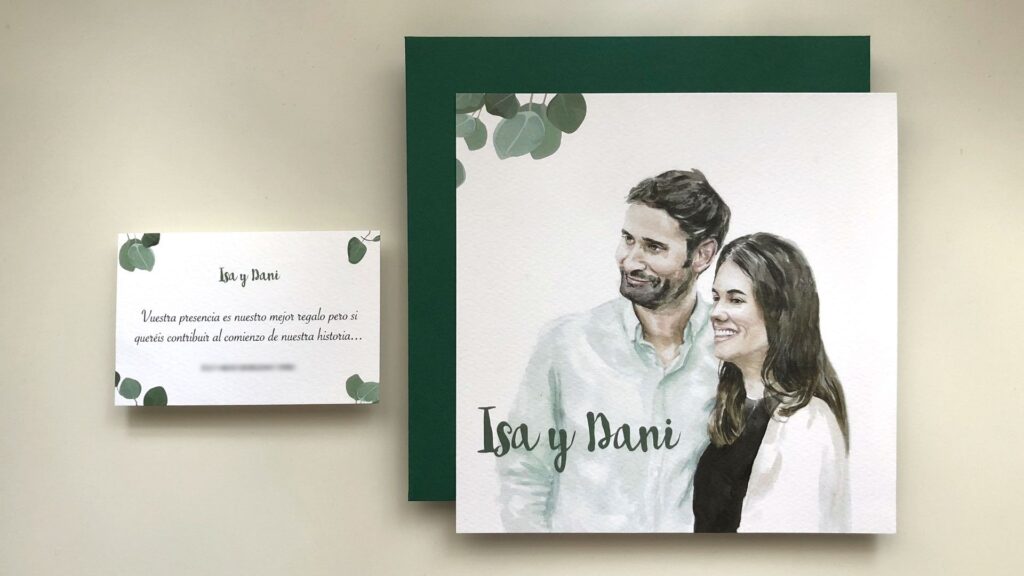 Invitación de boda personalizada con retrato de los novios