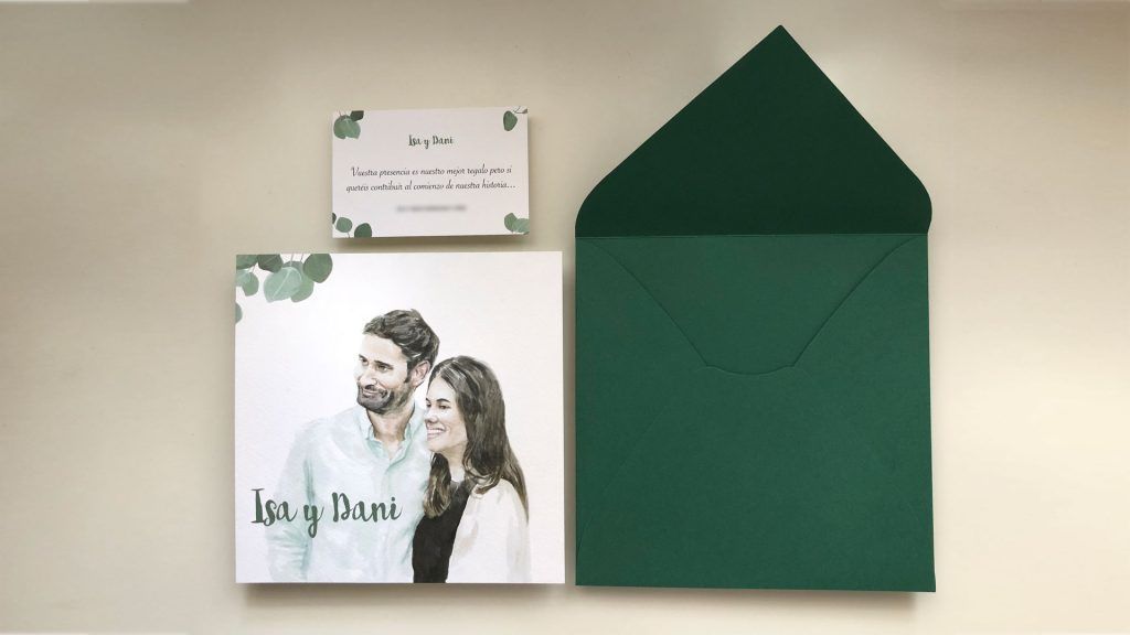 Invitación de boda personalizada con retrato de los novios