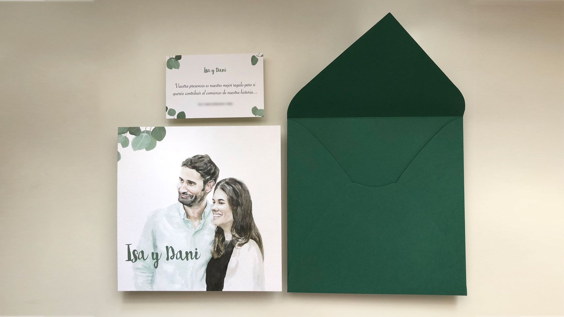 Invitación de boda personalizada con retrato de los novios