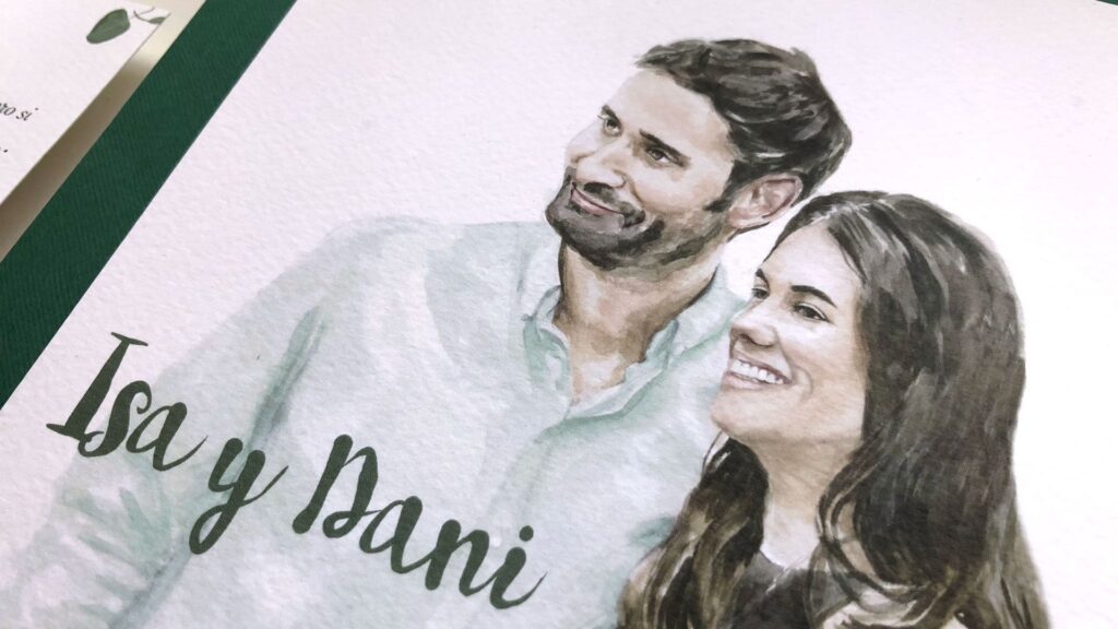 Invitación de boda personalizada con retrato de los novios