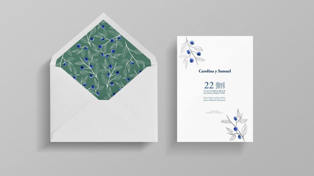 invitacion con sobre forrado de moras