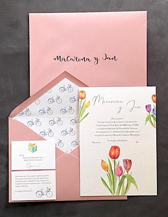 Invitación de boda personalizada florales tulipanes Holanda