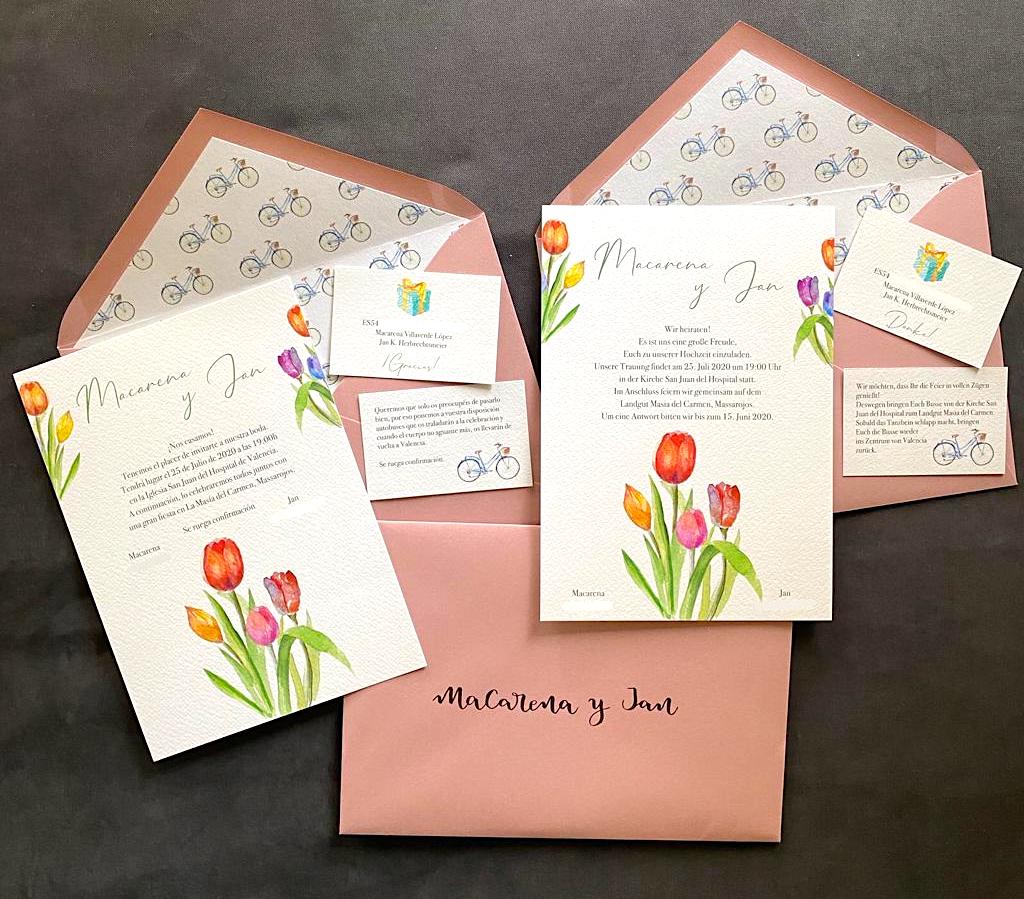 invitación tulipanes bicicletas