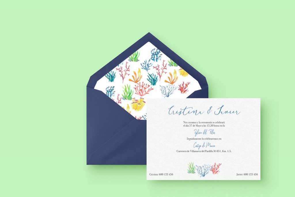 invitación de boda fondo marino elegante en acuarela