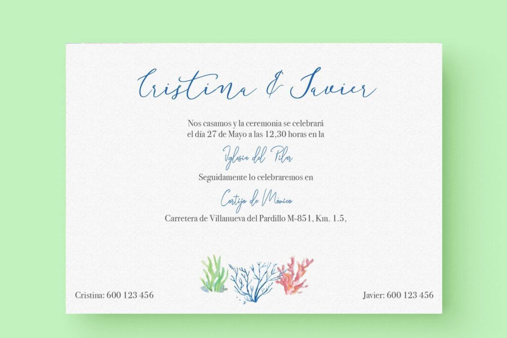 invitación fondo marino elegante en acuarela