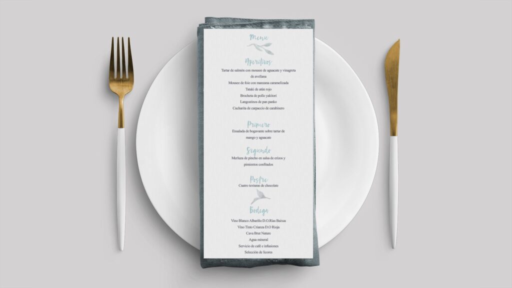 menu minuta sobre forrado pájaro amarillo hojas