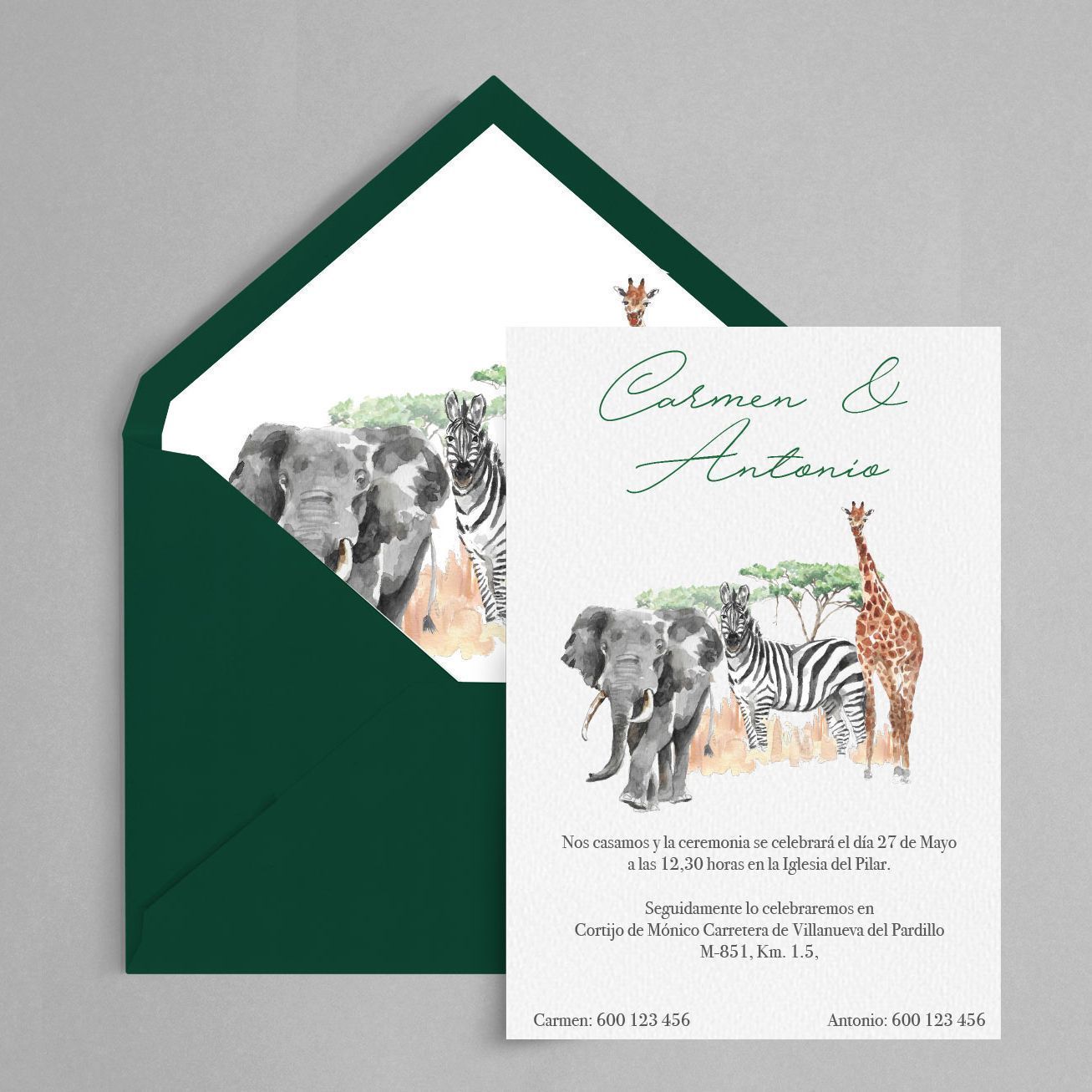 invitacion boda animales africanos