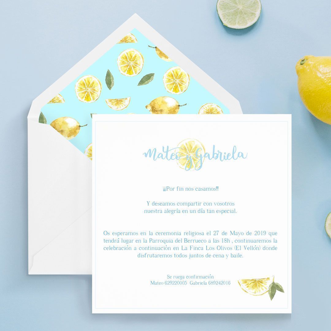 invitacion de boda artesana de limones creada por dos terrones