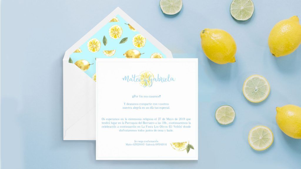 invitacion de boda artesana de limones creada por dos terrones