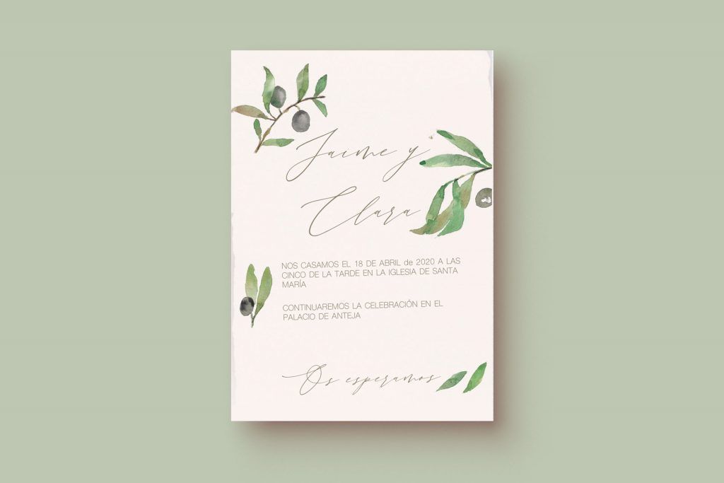 invitación de boda olivo con sobre forrado